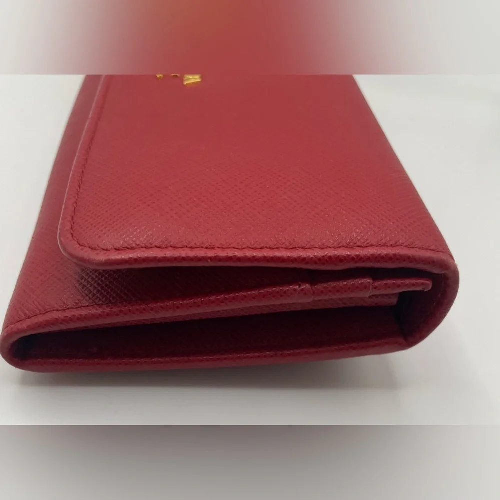 Prada - Saffiano Leather | Double Snap Long Wallet - Red | Gold Hardware - $1020 - Picture 12 of 16